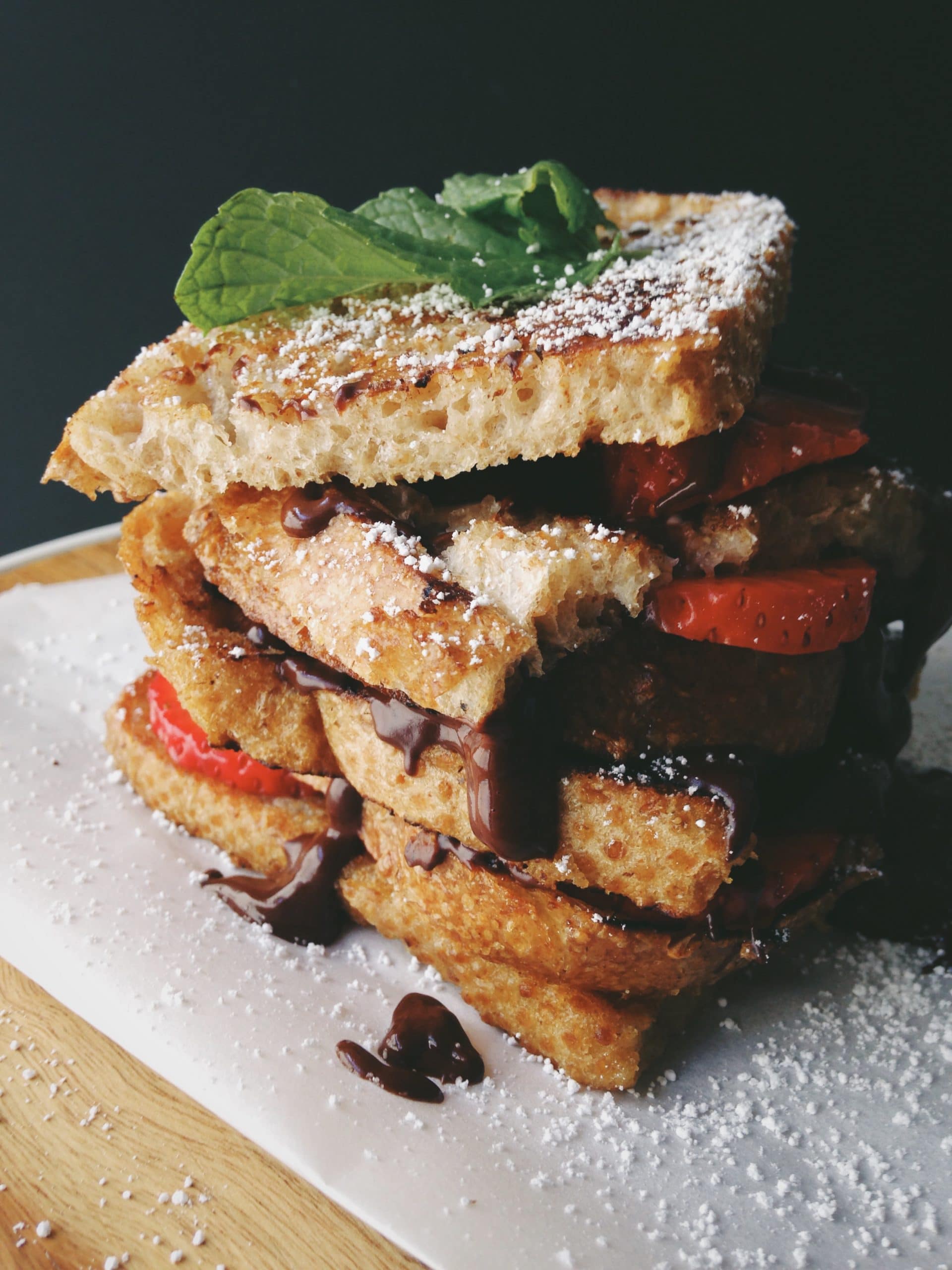 French Toast Stack with chocolate covered strawberries