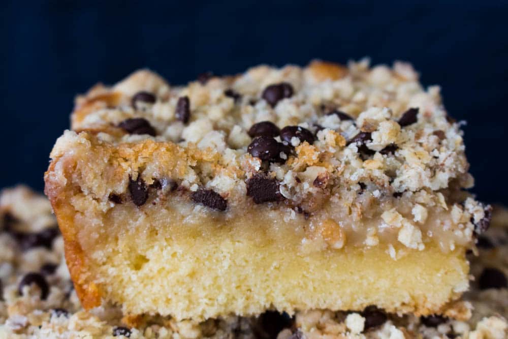 A delicious peanut butter oat square with chocolate chips