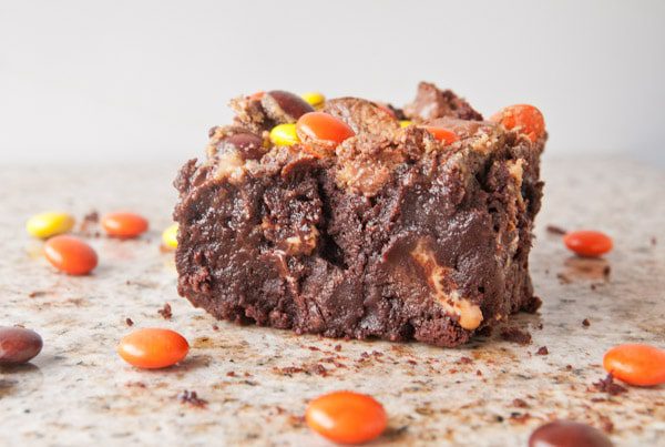 Because these brownies are flourless (gluten free!!!), they are as fudgy and moist and gooey as they look. And bonus: they are bursting with peanut butter!