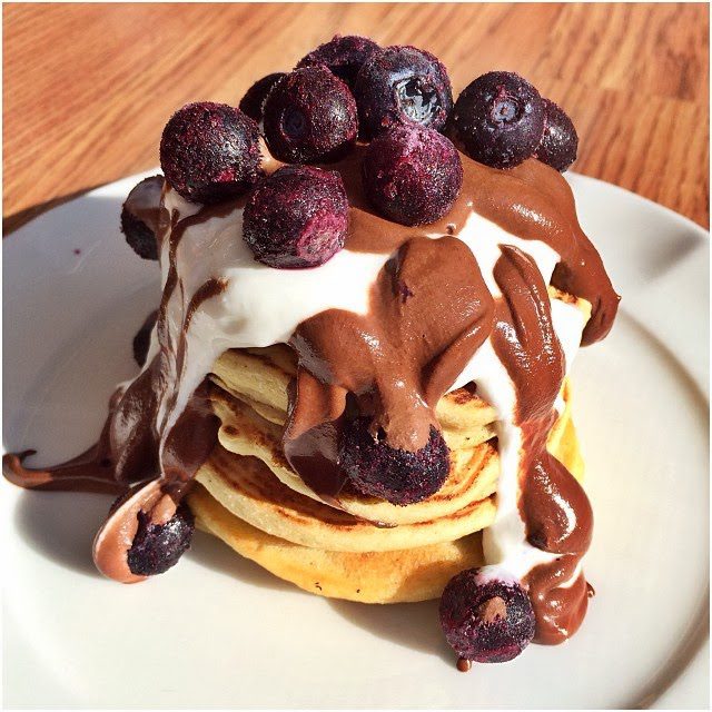Peanut Butter Pancakes with a Chocolate Coconut Ganache
