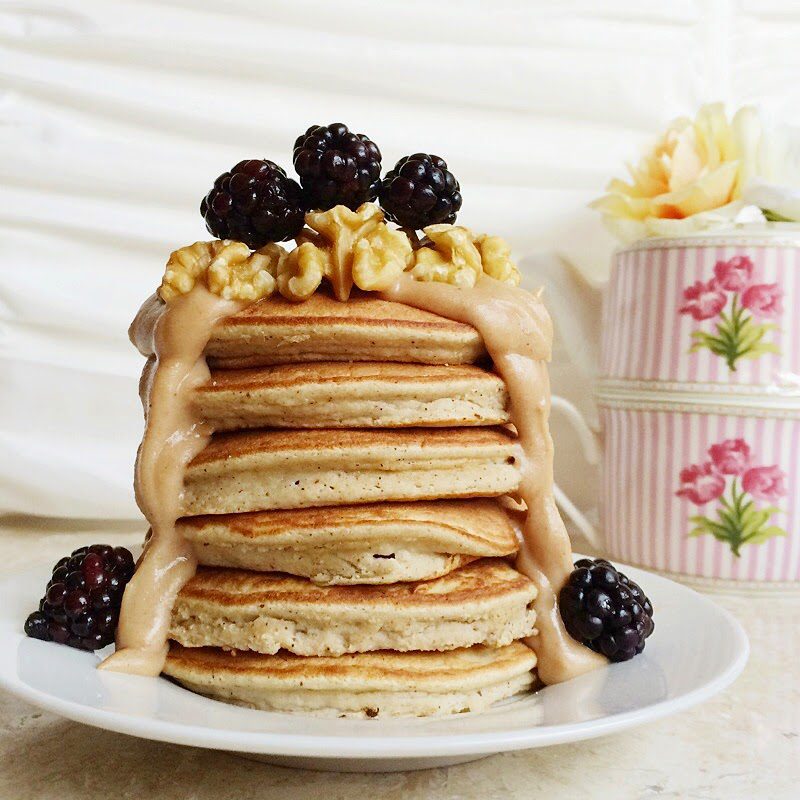 Gingerbread Lucuma Grain Free Pancakes [w/ a Caramel Coconut Tahini Ganache]