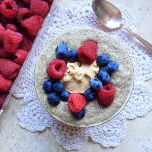 Vanilla Maca Chia Pudding w/ Whipped Peanut Butter-Coconut Cream