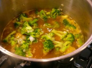 Broccoli and Edamame Soup with Grilled Goat Cheese
