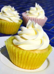 Piña Colada Cupcakes with Almond Buttercream Frosting.