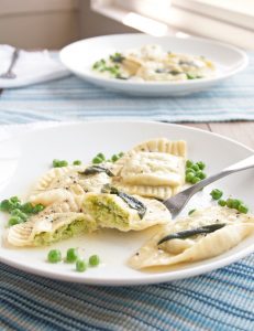 Ricotta and Spring Pea Ravioli in a Sage Butter Sauce