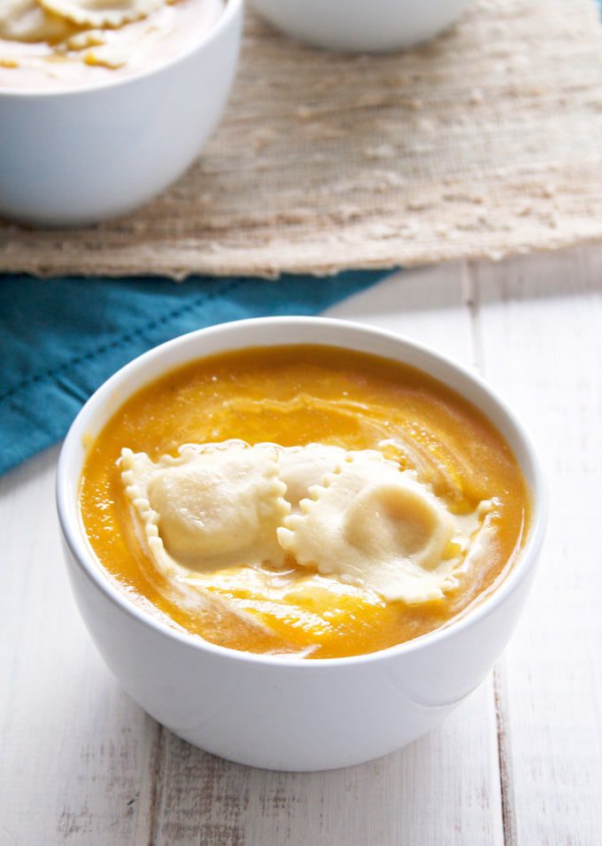 {easy} butternut squash soup with ravioli