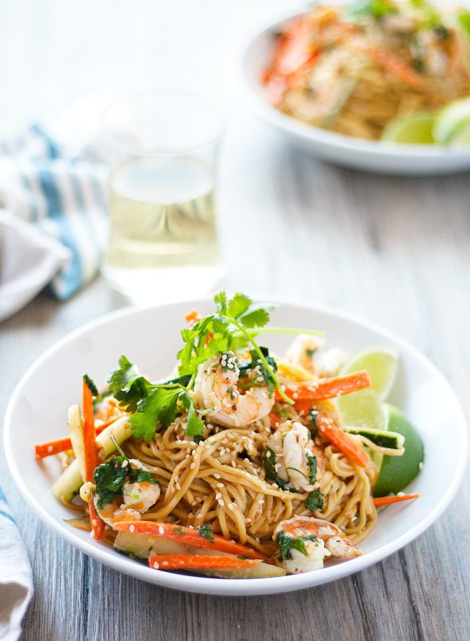 cold sesame noodles with cilantro lime shrimp