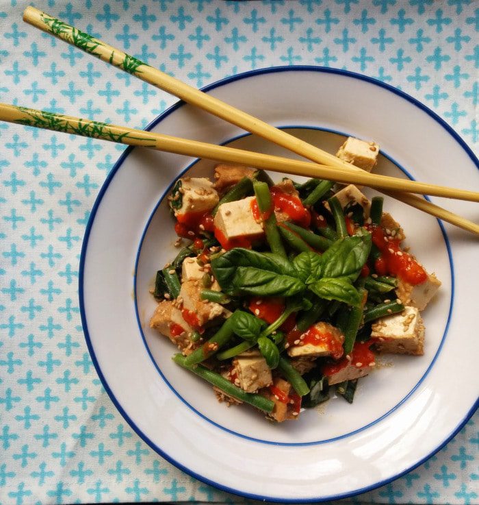Summery Tofu Salad with Green Beans, Fresh Herbs, and Sesame Dressing