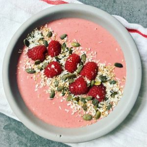 Strawberry and Raspberry Almond Butter Smoothie Bowl