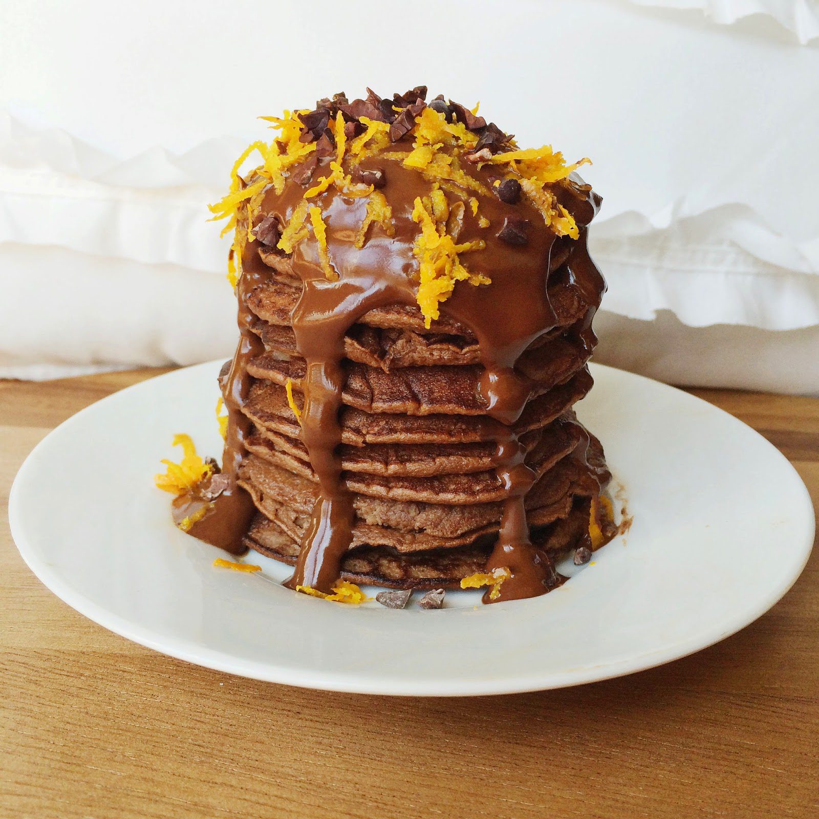 Chocolate Orange Pancakes with a Healthy Raw Chocolate Sauce