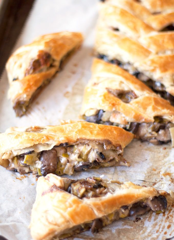 Swiss, leek and mushroom braid