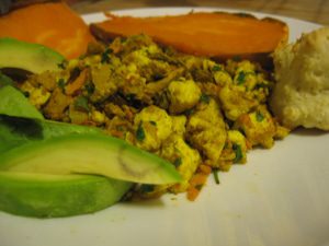 Breakfast For Dinner: Tofu Scramble, Roasted Sweet Potato & Biscuits!