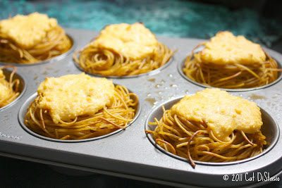 Cheezy Baked Spaghetti Nests