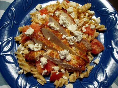 Broiled Chicken With Tomato And Goat Cheese Pasta
