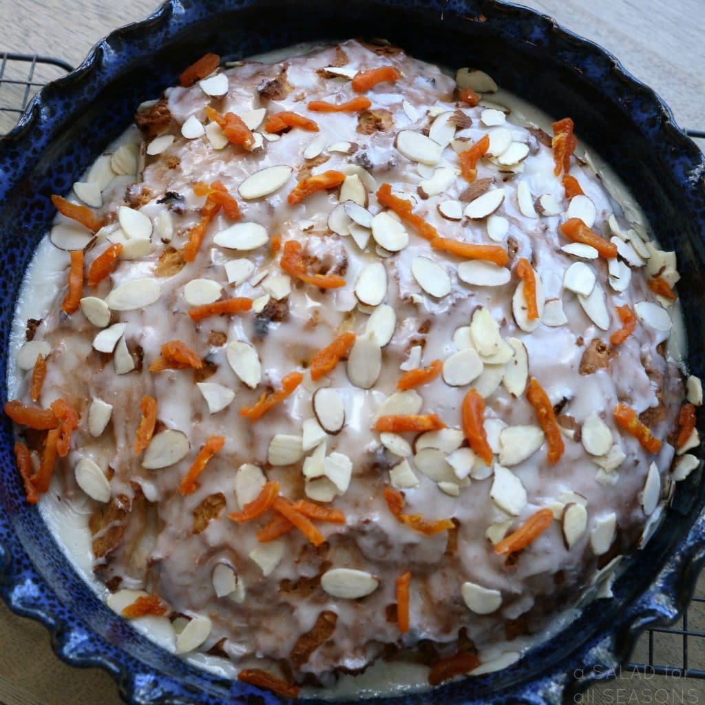 Apricot Oat Casserole Bread with Sweet Vanilla Glaze | A Salad For All Seasons