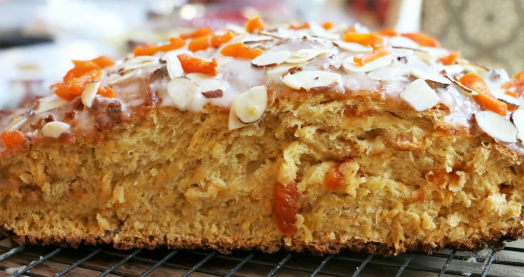 Apricot Oat Casserole Bread with Sweet Vanilla Glaze | A Salad For All Seasons