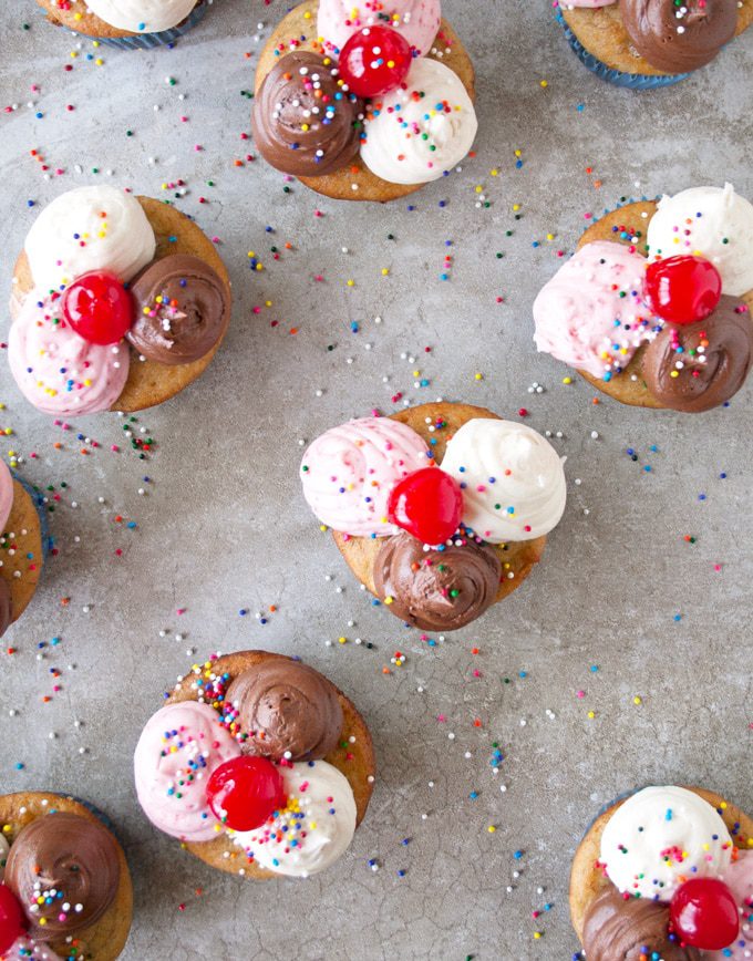 Banana Split Cupcake | A Happy Food Dance