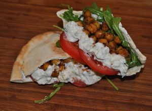 Fried Chickpea, Arugula, And Wildtree Tzatziki Pita Sandwiches