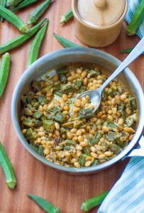 Fried Okra With Beans In Creamy Coconut Sauce