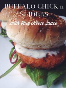 BUFFALO CHICK’n SLIDERS WITH BLUE CHEESE SAUCE