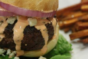 Gorgonzola Burger With Sweet Potato Fries