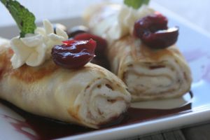 Almond Crêpes With Bordeaux Poached Cherries