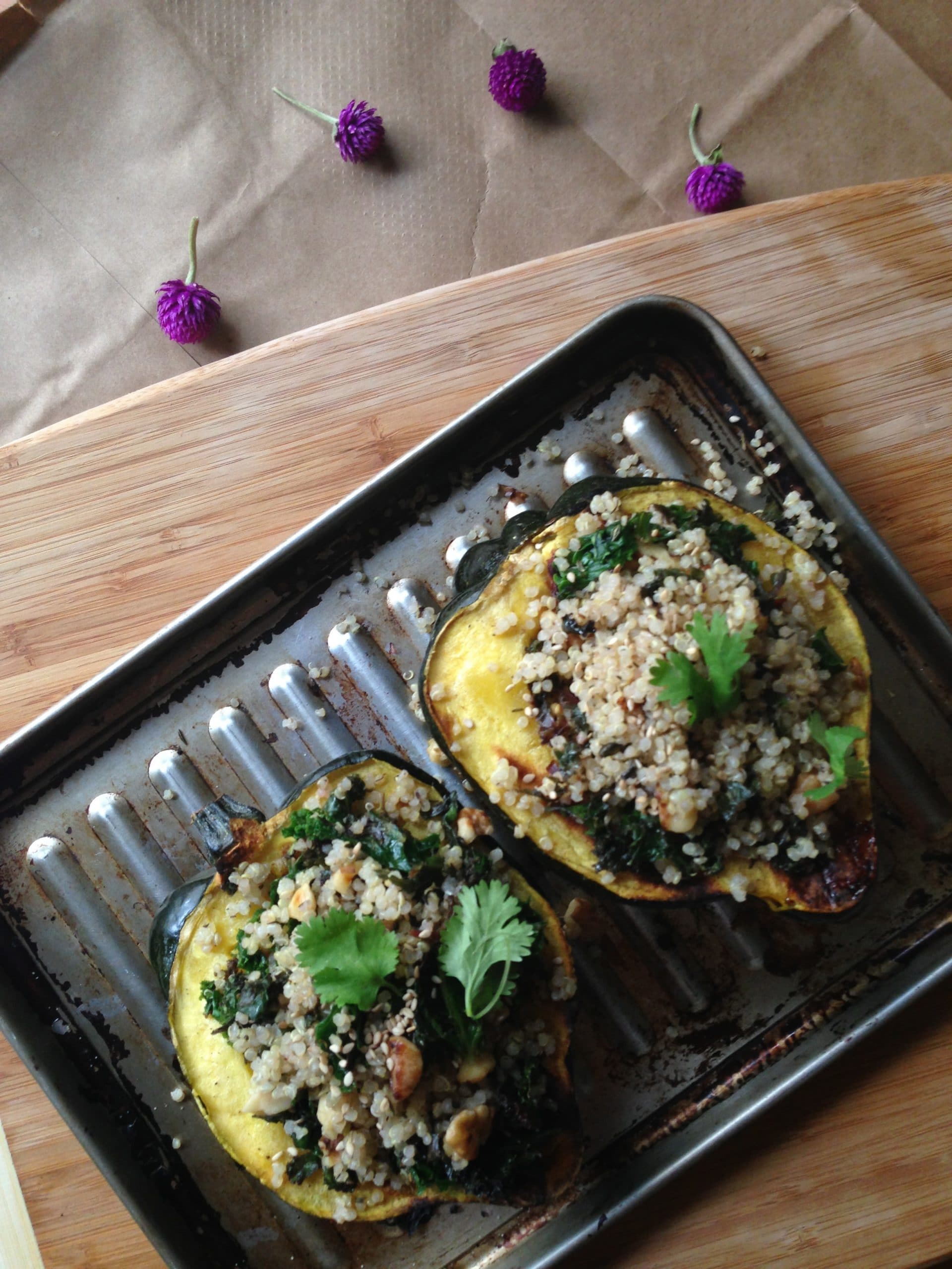 Thyme Quinoa Stuffed Acorn Squash (v+gf)