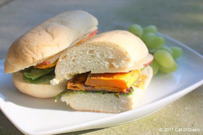 Roasted Sweet Potato Sandwich With "Honey" Mustard Poppyseed Sauce