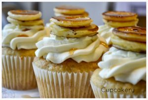 Buttermilk Cupcakes With Vanilla Frosting, Pancakes And Maple Syrup