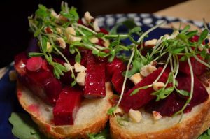 Beet Toasts With Yuzu Miso Dressing And Hazelnuts