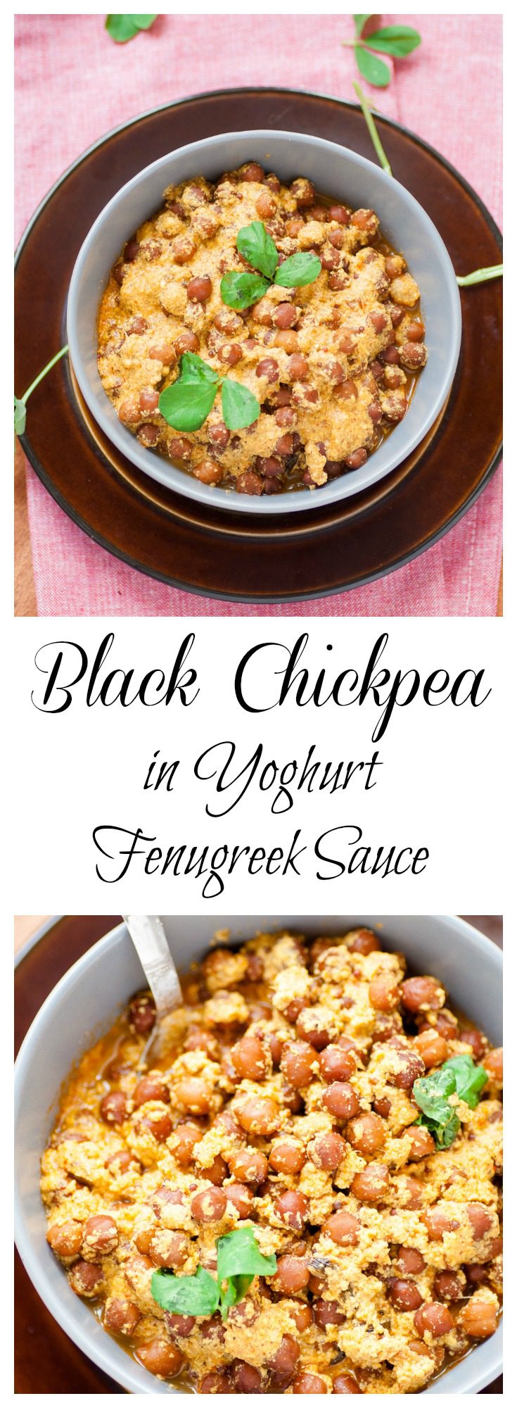 Black Chickpea In Yoghurt Fenugreek Sauce is a beautiful mildly spiced Indian curry that comes together in 30 minutes. It is naturally #glutenfree, #protein packed and #healthy. Goes very well with any flatbread of your choice.