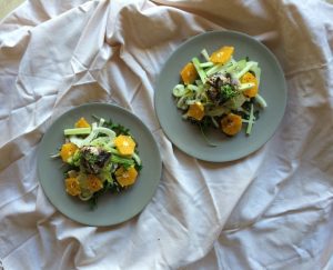 Fennel, Celery, Rocket and Sardine Salad with black Sesame