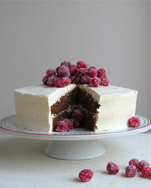 Ginger Cake With Orange Cream And Frosted Cranberries