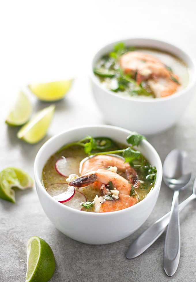 Green Posole With Garlic Lime Shrimp