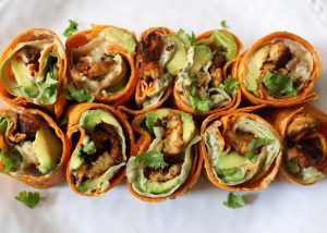 Hummus, Tempeh, Avocado Pinwheels