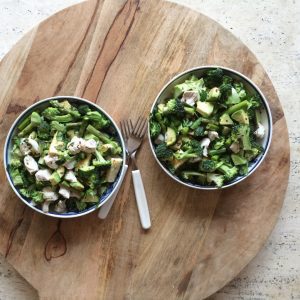 Raw Crunchy Green Salad With Poached Chicken