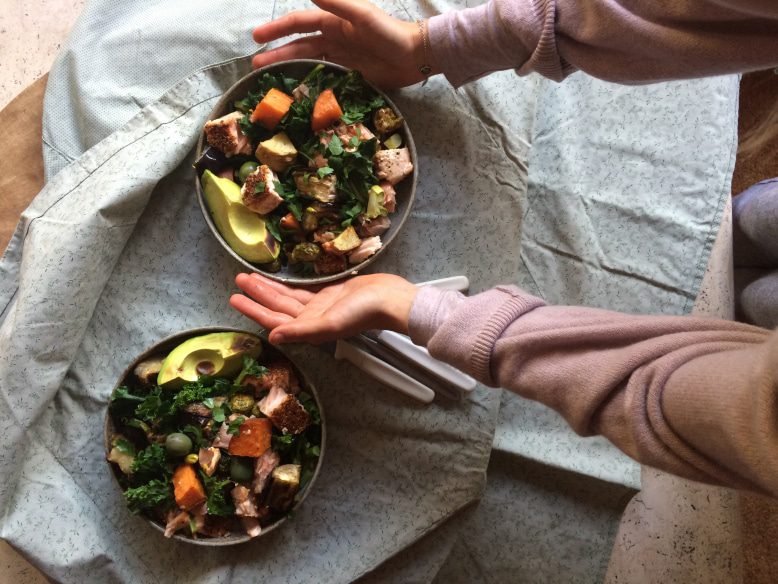 Atlantic Salmon, Roasted Vegetable, Grilled Eggplant And Charred Kale Salad