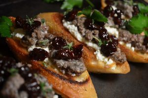 Italian Market Crostini (Lamb Sausage And Dried Cherries)