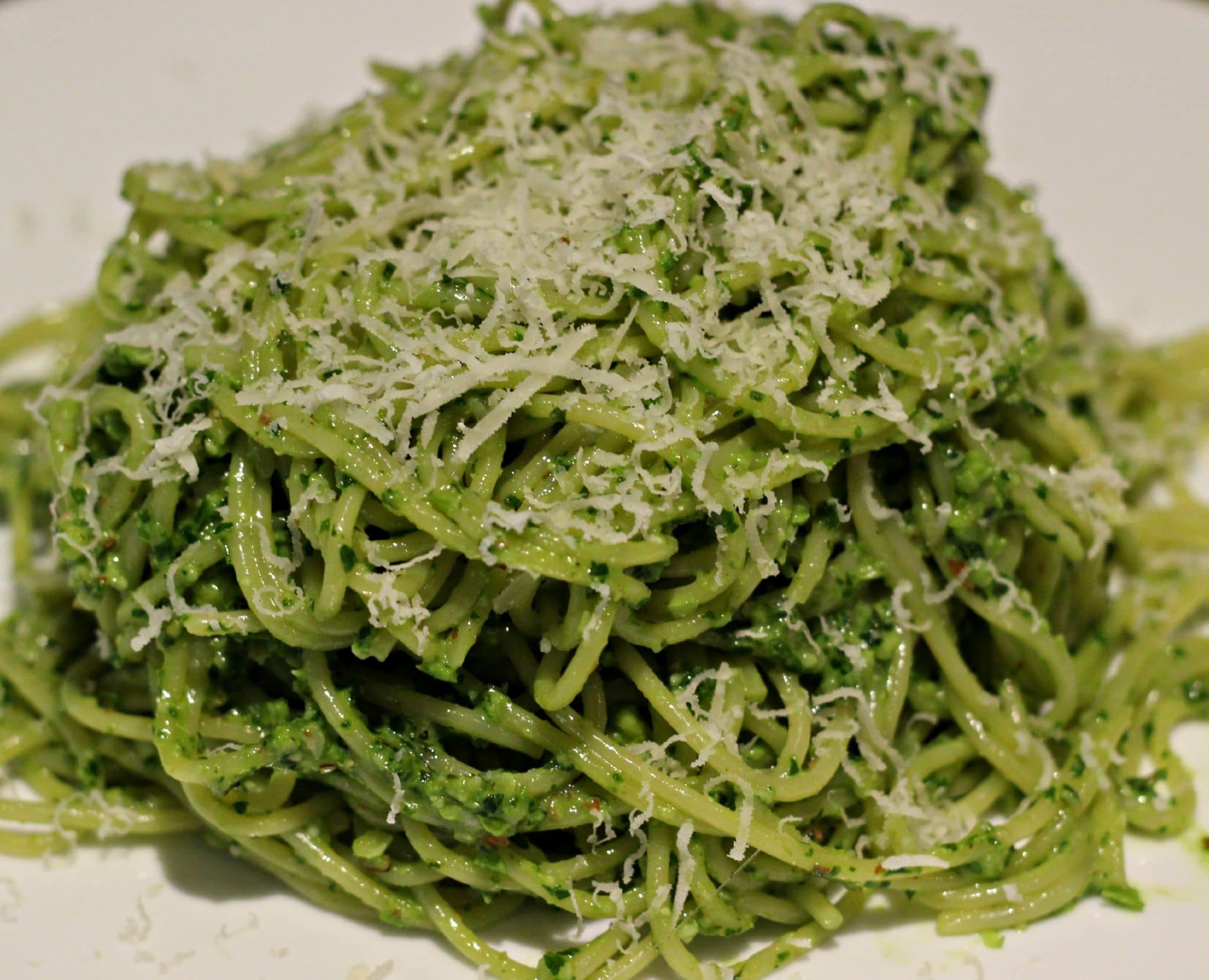 Farmer’s Market Kale, Spinach, Parsley Pesto Spaghetti