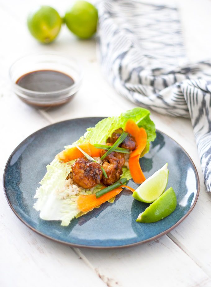 lettuce wraps with hoisin glazed shrimp | ahappyfooddance.com