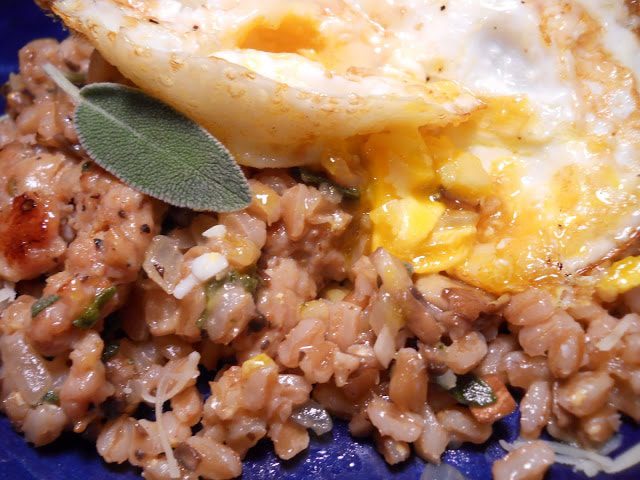 Crimini Mushroom, Sausage And Farro Hash