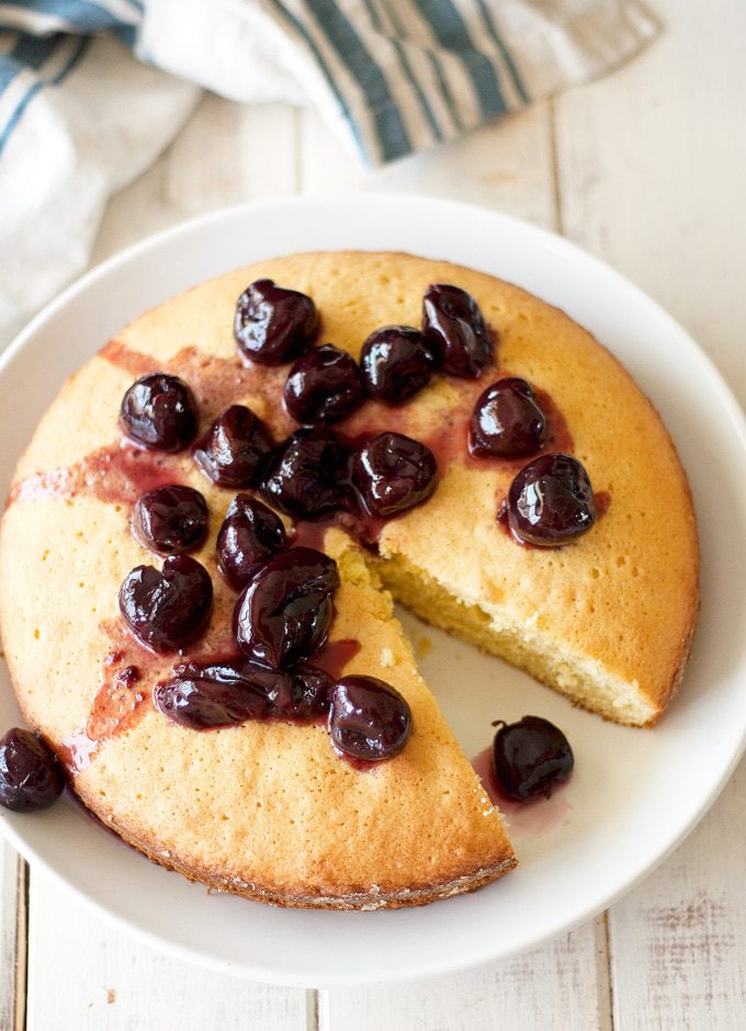 olive oil cake with black cherry compote | ahappyfooddance.com