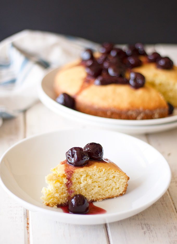 olive oil cake with black cherry compote | ahappyfooddance.com