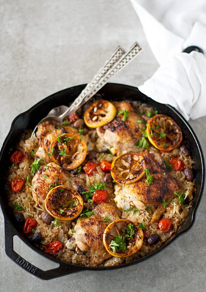 One Skillet Greek Chicken and Rice | ahappyfooddance.com