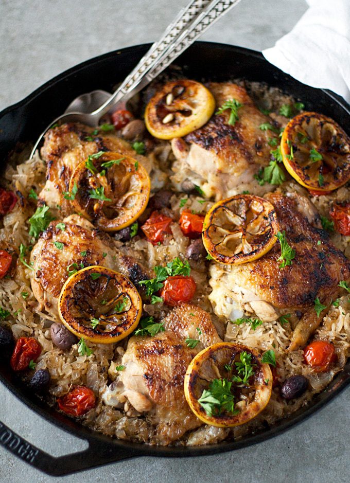 One Skillet Greek Chicken and Rice | ahappyfooddance.com