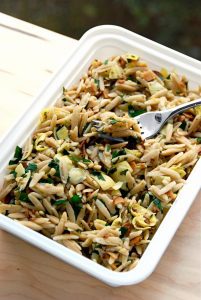 Whole-Wheat Orzo W/ Artichoke Almond Pesto