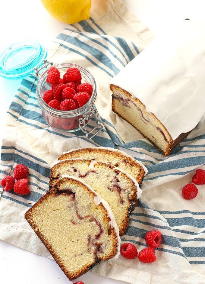 raspberry swirl pound cake with lemon frosting | ahappyfooddance.com