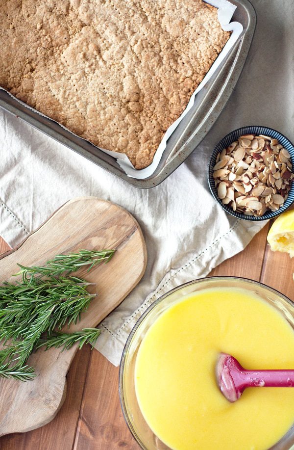 Rosemary Lemon Bars with Almond Shortbread Crust | ahappyfooddance.com