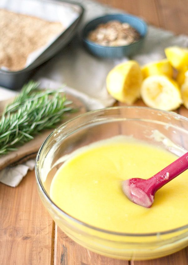 Rosemary Lemon Bars with Almond Shortbread Crust | ahappyfooddance.com