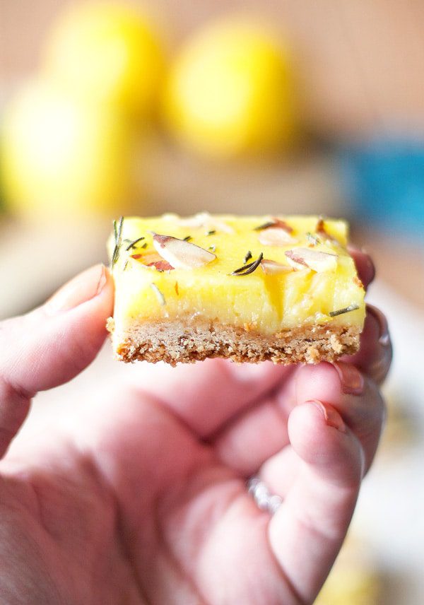 Rosemary Lemon Bars with Almond Shortbread Crust | ahappyfooddance.com